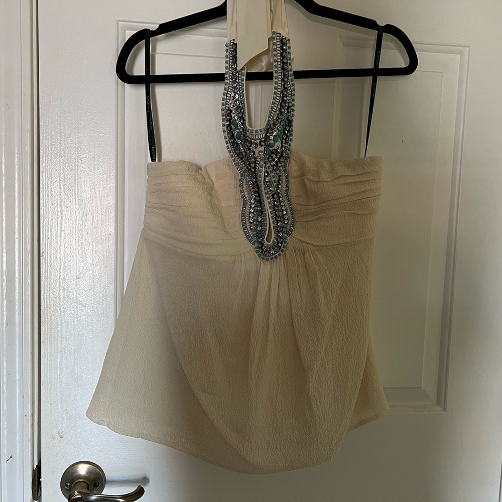 Bebe Blouse Silk Size medium with rhinestone